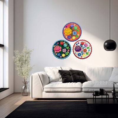 Set of 3 Decorative Floral Folk Art Wall Decor  Traditional Wall Art For for Living Room & Home Office | Housewarming Gift  Modern Artwork